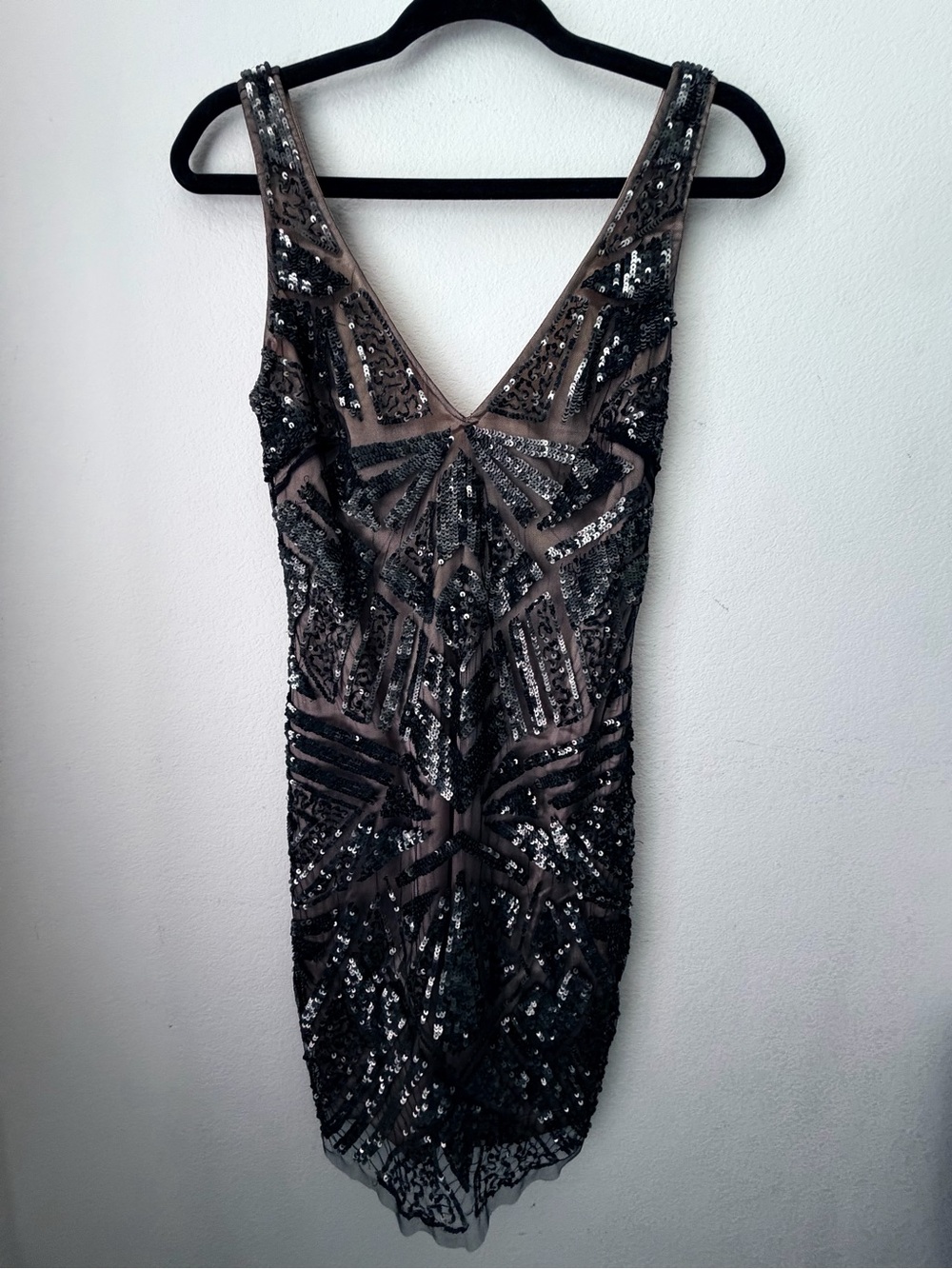 Vintage Bebe Black Sequin V-Neck Cocktail Mini Dress Size S XS - Picture 3 of 14